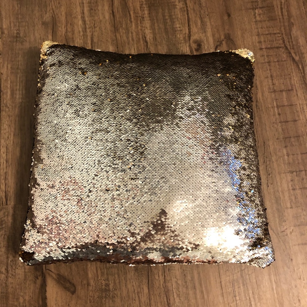 Gold and silver sequin throw pillow